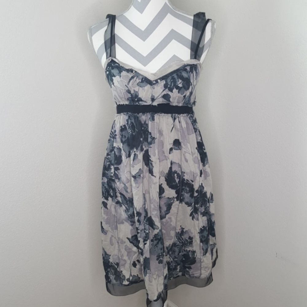 Loft Black Grey Floral Print Dress